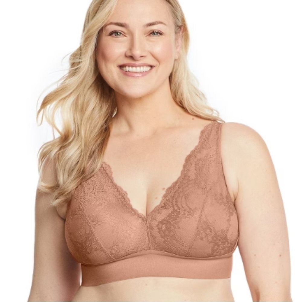 Glamorise Bramour Lexington Lace Plunge Bralette Wirefree Bra 7013 Size 34D